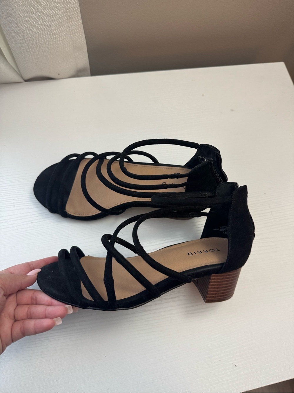 torrid Black Strappy Low Block Heel Sandals with Tan Insole